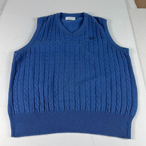 Fred Perry Sweater Vest Adult Medium Blue Faded Cable Knit Sleeveless V Neck - Picture 1 of 10